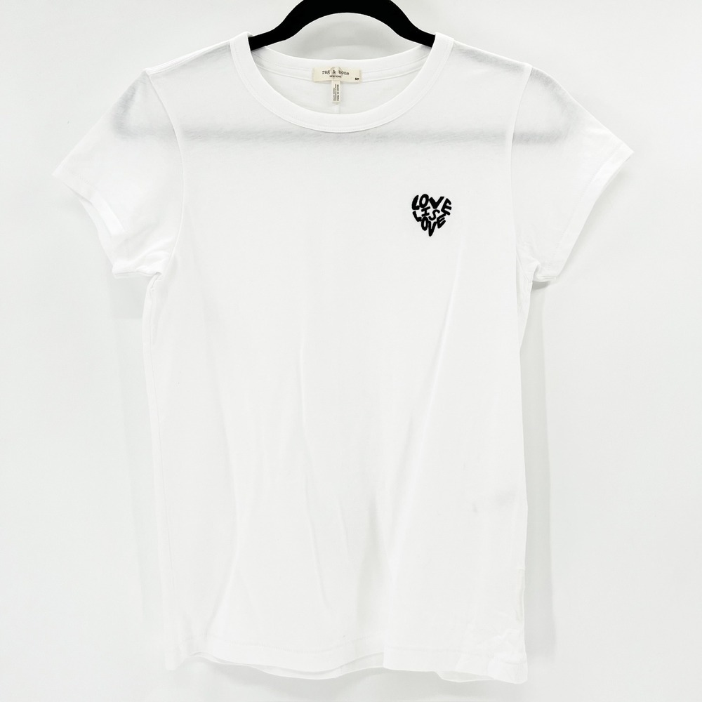 Rag‎ & Bone White Love Is Love Heart Graphic Organic Cotton Tee Shirt Small - Picture 2 of 5